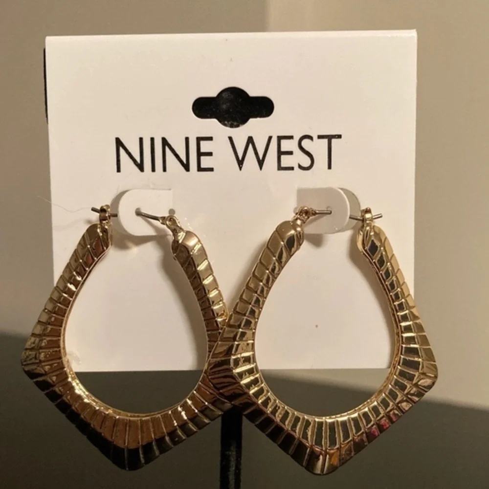 Nine West Gold Textured Hoop Earrings